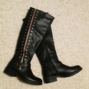 Black knee high studded boots